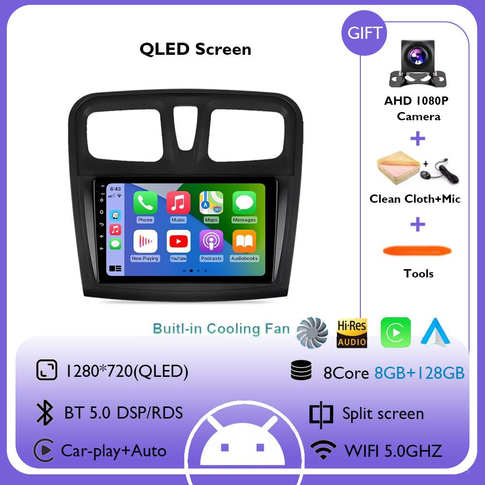 Android 14 Wireless Carplay Auto Car Radio Multimedia Player for Renault Logan 2 Sandero 2 2012 - 2019 GPS Stereo Head Unit