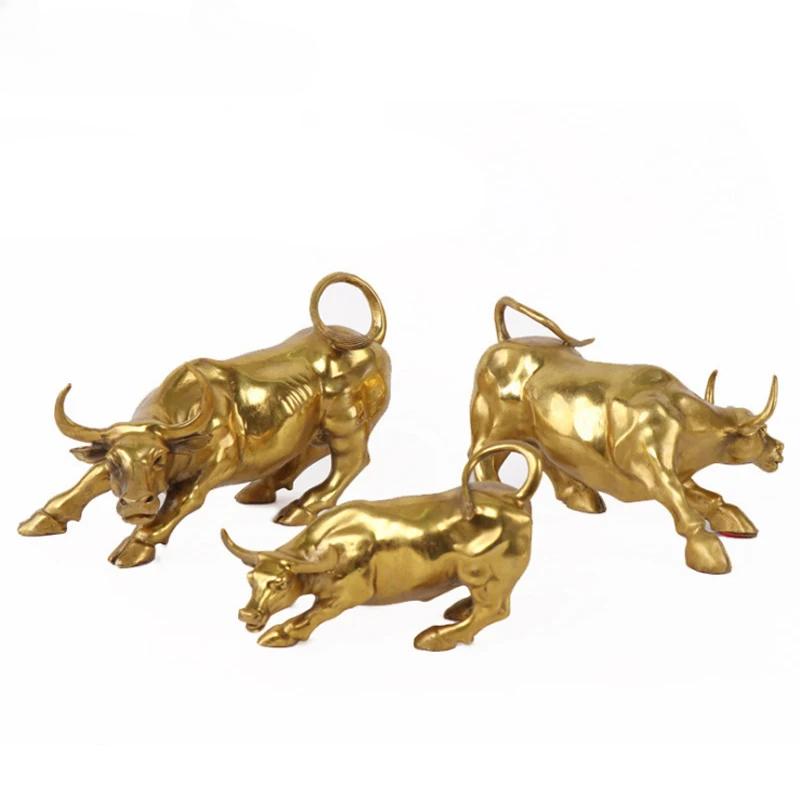 Wall Street Pure Copper Golden Fierce Bull  Figurine Sculpture Charging Stock Market Bull Statue Home Office Decor Holiday Gifts