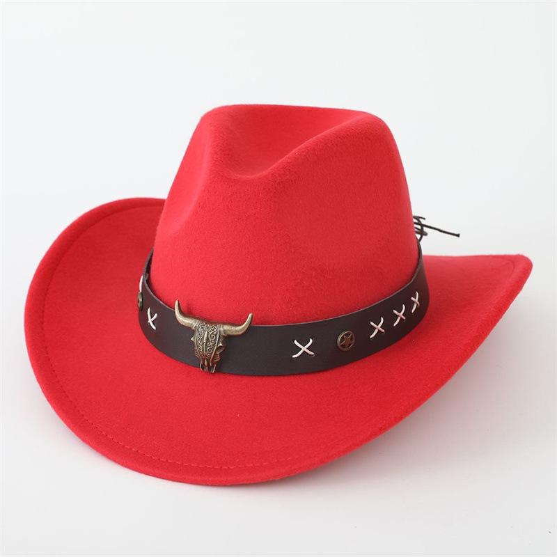 Hot-selling top hat, ethnic style cow head, western cowboy top hat, rolled brim, retro riding hat, woolen felt hat