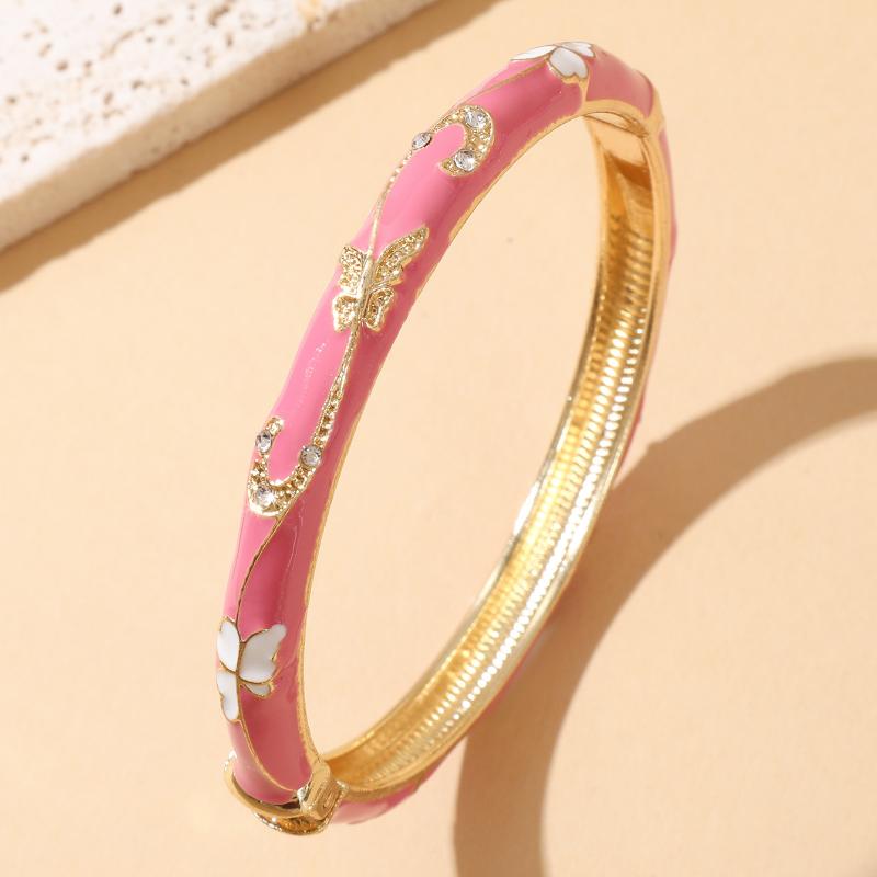 Enamel Cuff Bangles Gold Plated Rhinestone Inlaid Floral Design For Daily Wear Parties Weddings Gifts For Women
