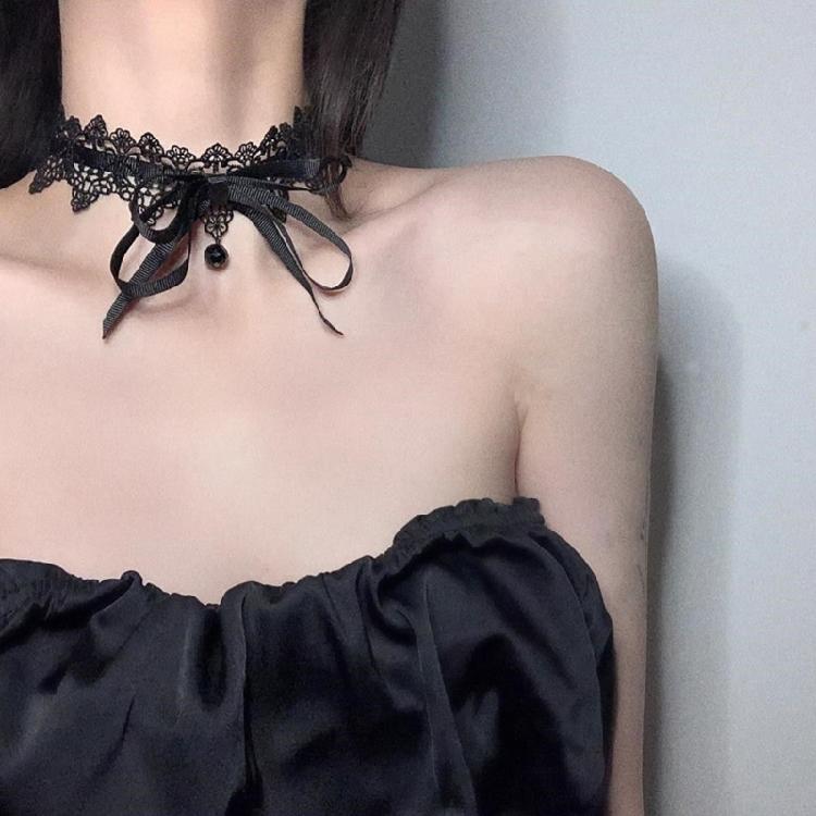 Sexy Schwarzer Spitzen-Schleifen-Knoten-Choker-Halskette Modisches Kragen-Halsketten-Schmuckstück