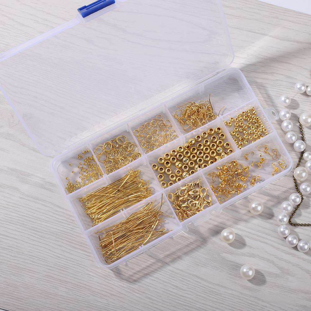490Pcs/Box Alloy Jewelry Findings Making Earring Necklace Bracelet Kit (Gold)