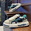 Leather cloth breathable color matching casual shoes comfortable and lightweight thick-soled Forrest Gump shoes