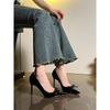 Black red-soled high heels women's patent leather commuting pointed head shallow mouth temperament bow stiletto shoes