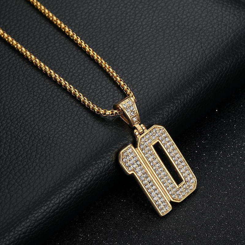 Hip Hop Iced Out Bling Football 10 Pendant Statement Male Gold Color Stainless Steel Sports Necklace for Women Men Jewelry
