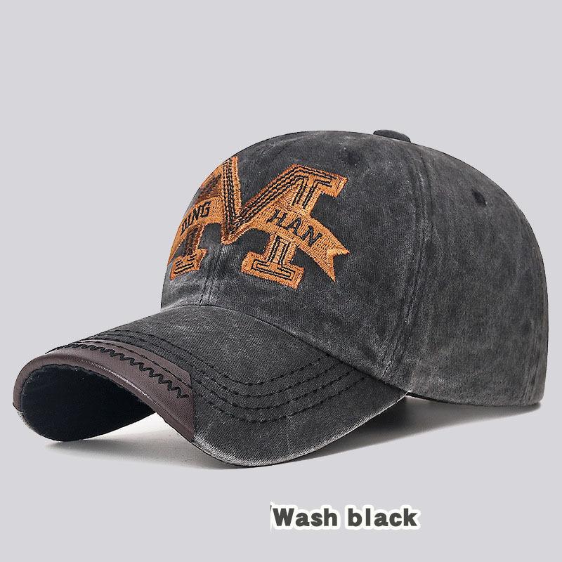 American Hat Washed Hat Men'S Casual Baseball Cap Outdoor Embroidery Big M Trendy Versatile Sunscreen Hat