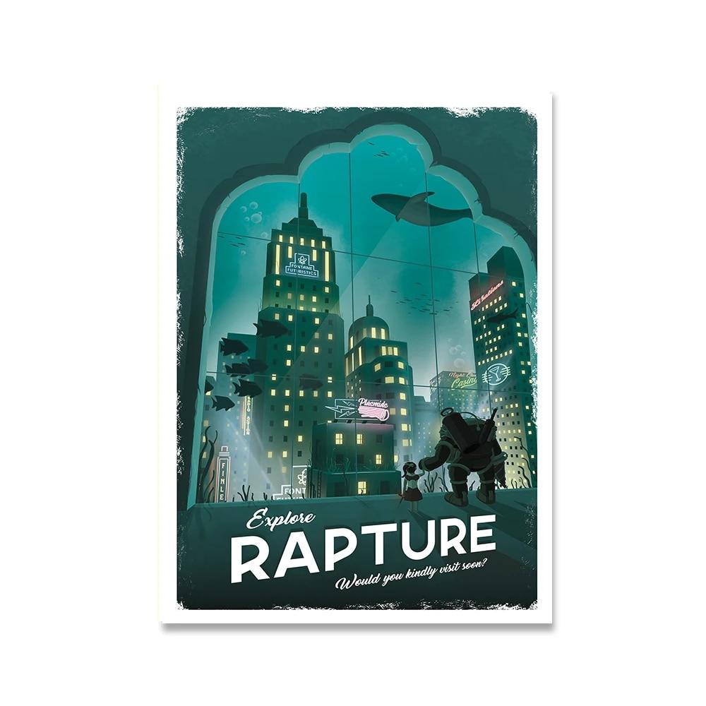 Rapture Bioshock Kingdom Hearts ceļojumu plakāti Retro vintage kanvas glezna izdrukā attēlus uz sienas dekorēšana mājas dekors bez rāmja