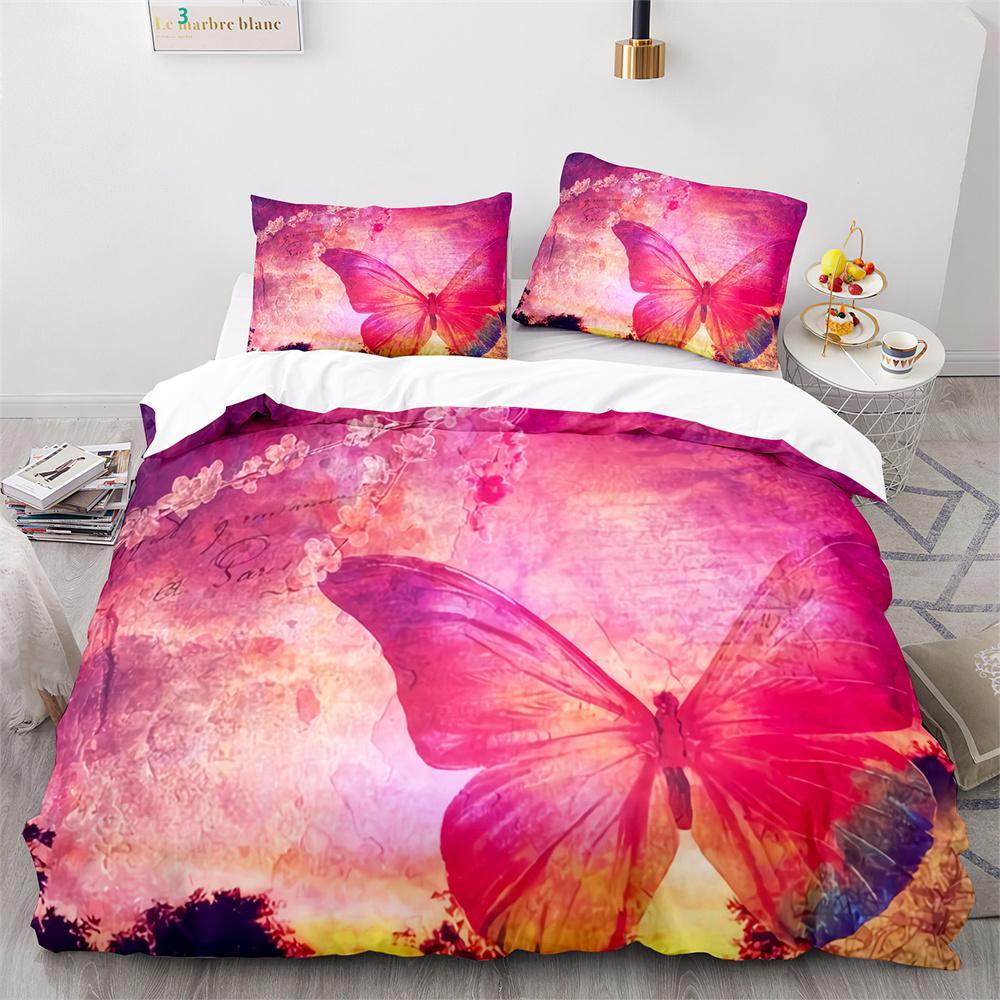 Butterfly Duvet Cover Set Blue Purple Wild Animals Bedding Set King Queen Size for Kids Girls Women Polyester Comforter Cover