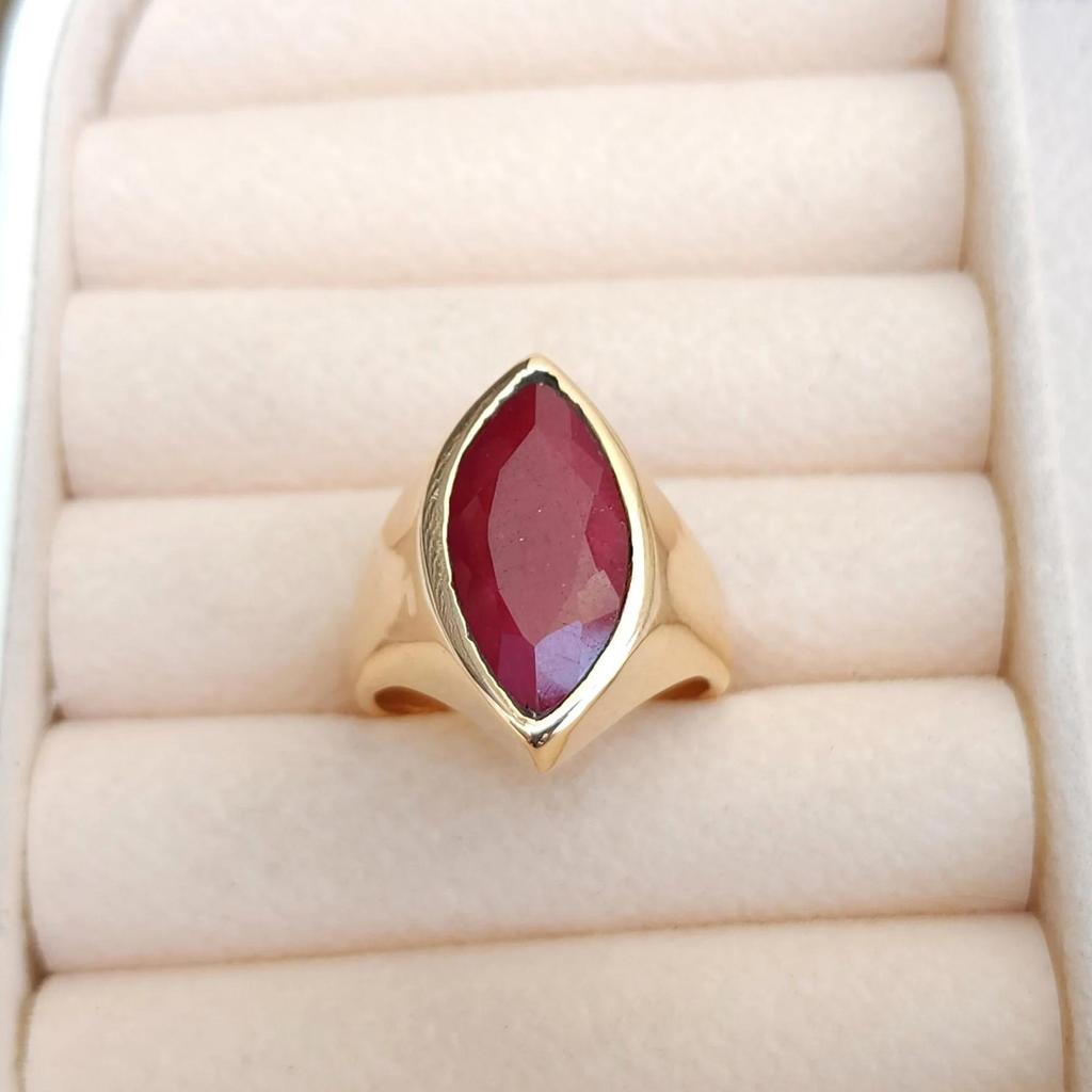 Marquise Raw Red Ruby Sterling Silver Rose Gold Overlay Ring Jewelry, Handmade Unisex Signet Ring Jewelry