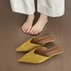 Baotou Half Slippers Outer Wear Women's Shoes Summer Thin Heels Not Tired Feet Suede Pointed Sandals