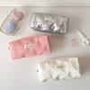 Sweet Korean Fashion Pencil Case for Kids Girl Solid Color Simplicity Bow Stationery Makeup Organizer Large Capacity Pen Bag