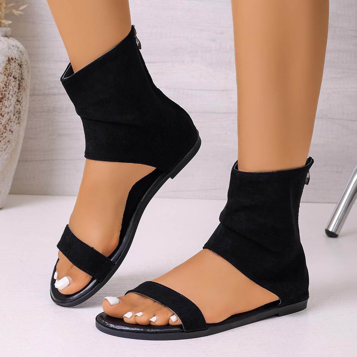 Retro Flat Casual Minority Design Sandals Women s Summer New Back Root Back Zipper Flat Sandals 36 чёрный