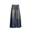Women's Retro High-Waisted Denim A-Line Skirt - Summer, Washed Blue, Knee-Length