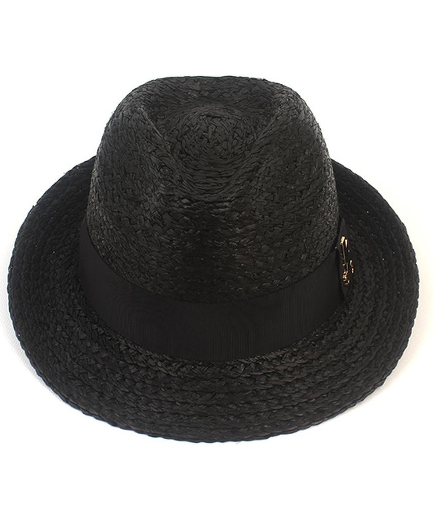 Yunibeosyeolkemiseuteuli Bu Raffia Line Black Fedora Summer Hat