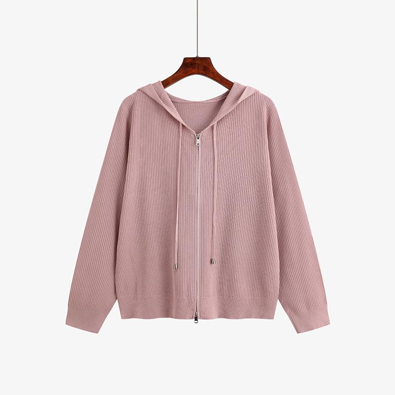 Damen Übergröße Kapuzensweatshirt Damen Gestreifte Oberteile Herbst Strick-Cardigan Jacke