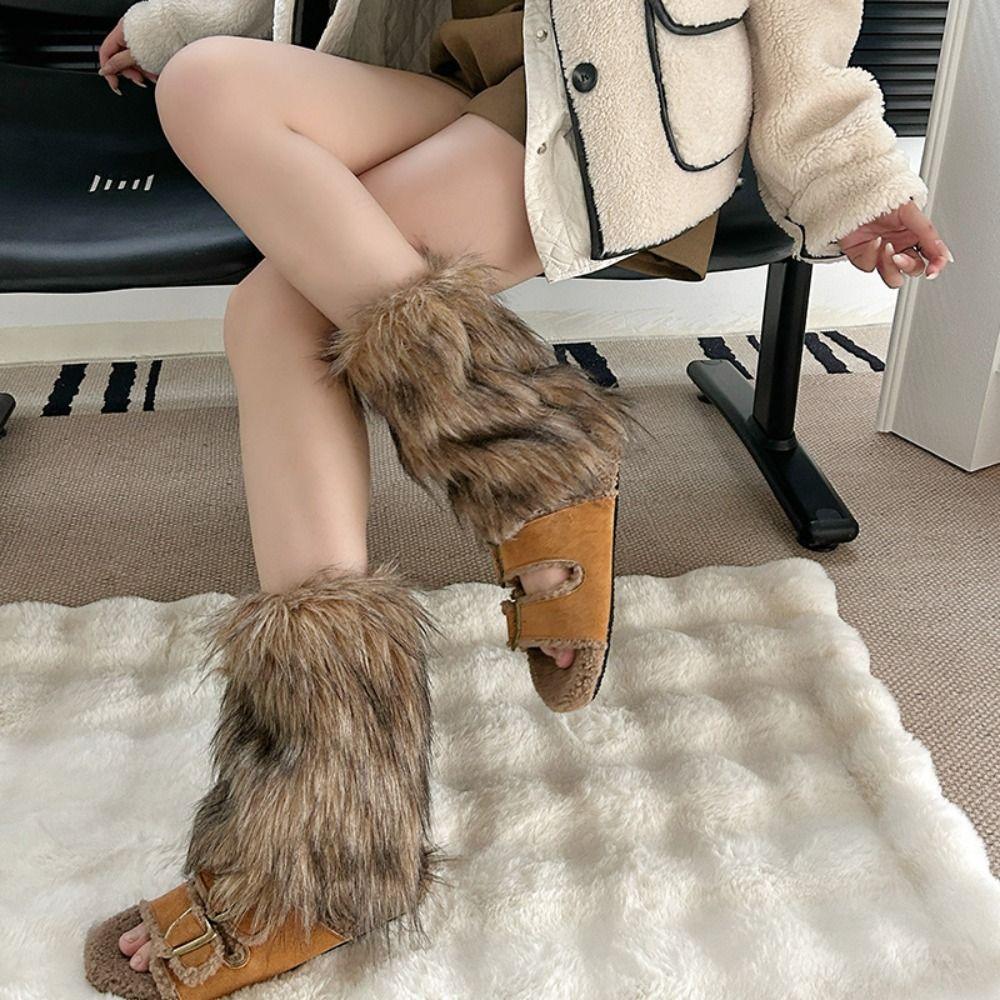 JK Imitation Fur Leg Warmers Y2k Boot Cover Cute Long Stockings  Women