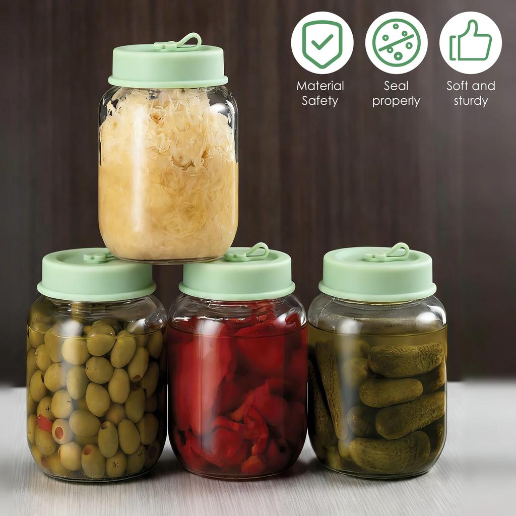 6 Pcs Silicone Mason Jar Lid Leak-proof Silicone Replacement Lid with Straw Hole and Stopper Plug Dual Sided Design Drinking Lid