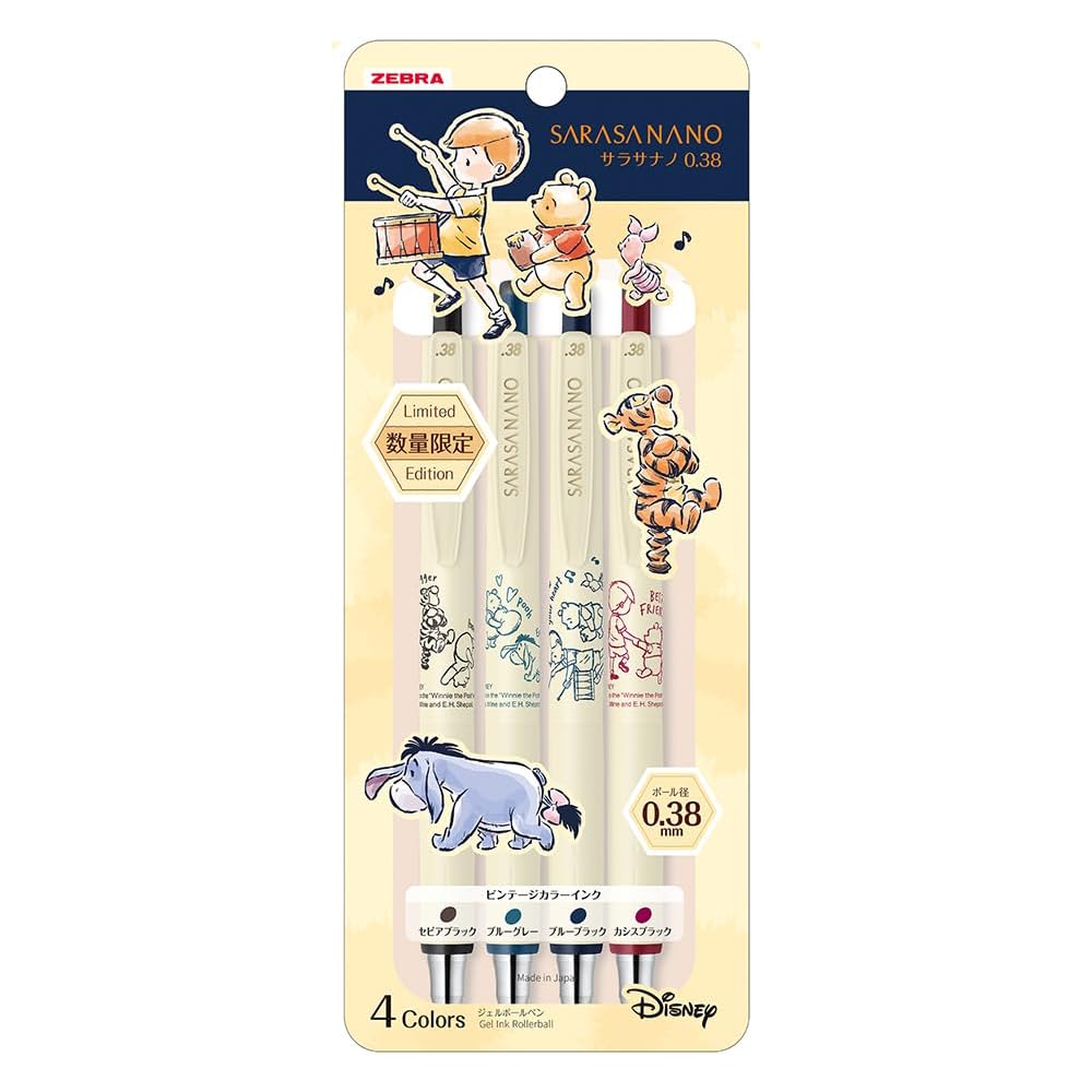 

Zebra Sarasa Nano Gel Pen 0.38mm Winnie the Pooh Limited Edition 4 Color Set