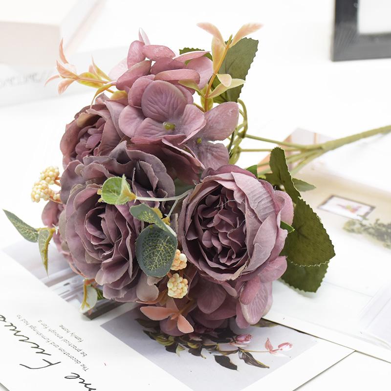 1/5pcs Artificial Rose Peony Bouquet High Quality Fake Flowers Festival Home Decor Diy Plants Arrangement Wedding Decora Bonsai