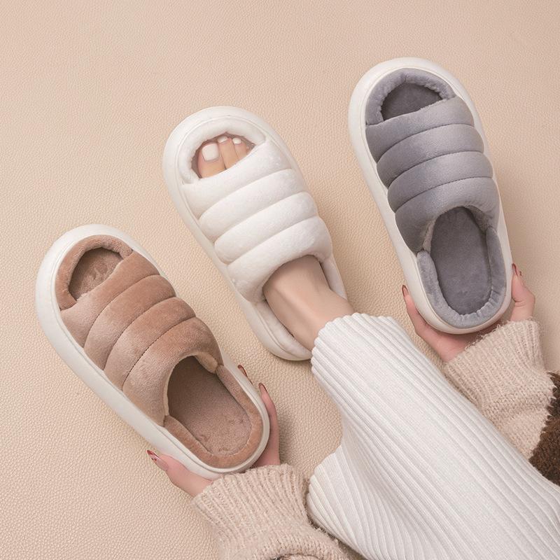 Women's Memory Foam Fuzzy Slippers Open Toe House Shoes Faux Fur Indoor Outdoor Slippers Anti-Slip Winter Warm Comfortable Plush Slippers for Women