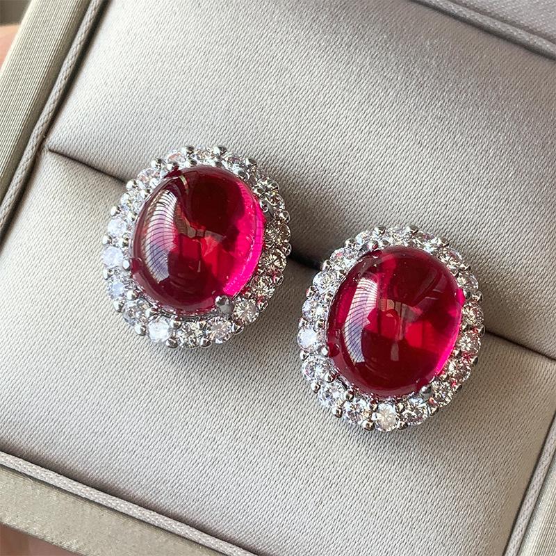 Jewelry Copper Bottom Gold-Plated Denier Shape Simulation Red Corundum Plain Surface Full Diamond Inlay Set 15 * 20 10 * 12