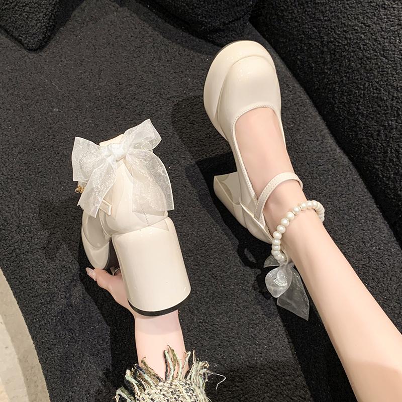 Designer Women Mary Jane Shoes Elegant Thick High Heel Dress Single Shoes Ladies Platform Leather Pumps