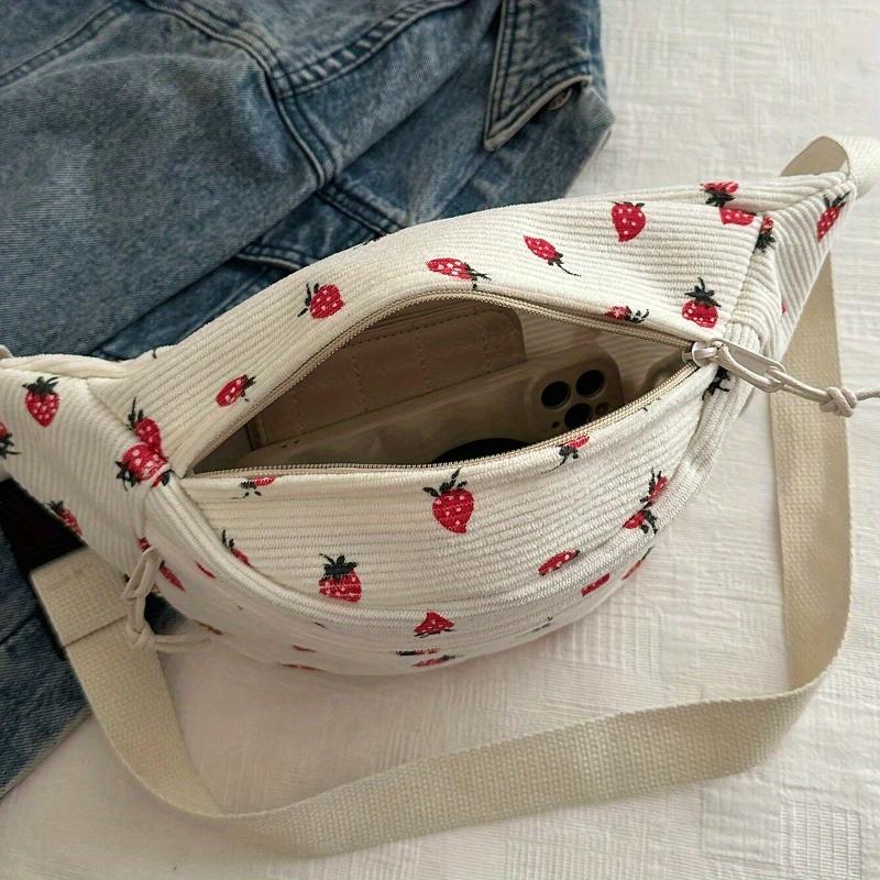 Strawberry Fanny Pack Adjustable Strawberry Corduroy Fanny Pack | Women's Multi-Season Casual Bag with Zipper Closure, Polyester Lining