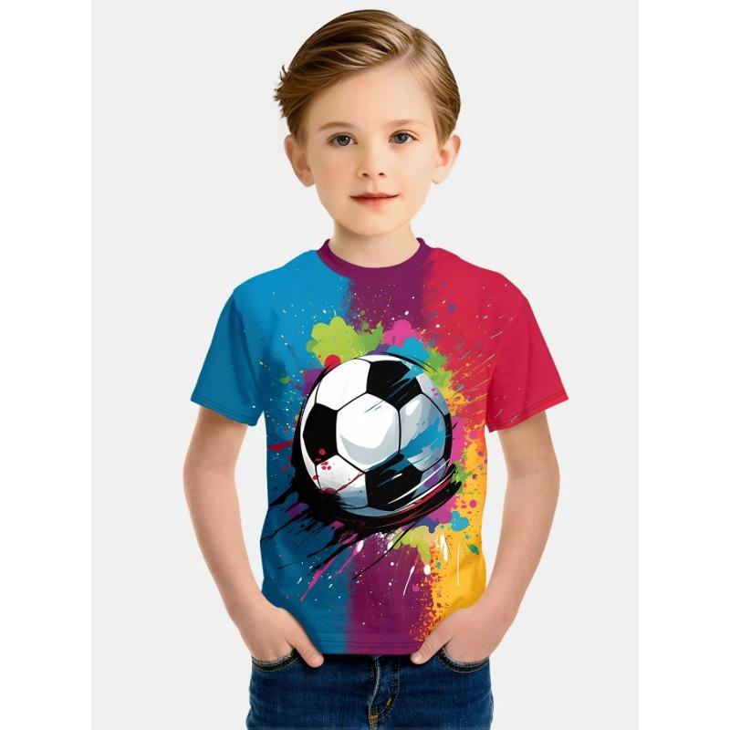 Kinder T-Shirt Junge Lässig Mädchen Kurzarm T-Shirt Sommer Cartoon Fußball Sport T-Shirts für Jungen Rundhals Kinder Top