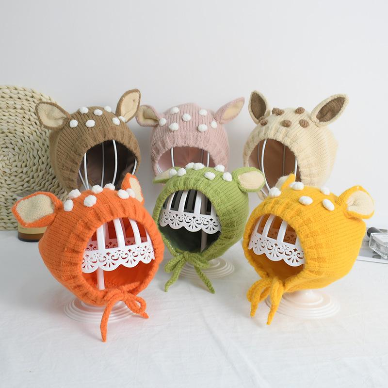 Nowa aksamitna pogrubiona czapka dziecięca z uroczymi uszkami jelenia, czapki typu beanie, jesień zima, ciepła ochrona uszu, czapka dziergana, niemowlęca, noworodkowa, skullies