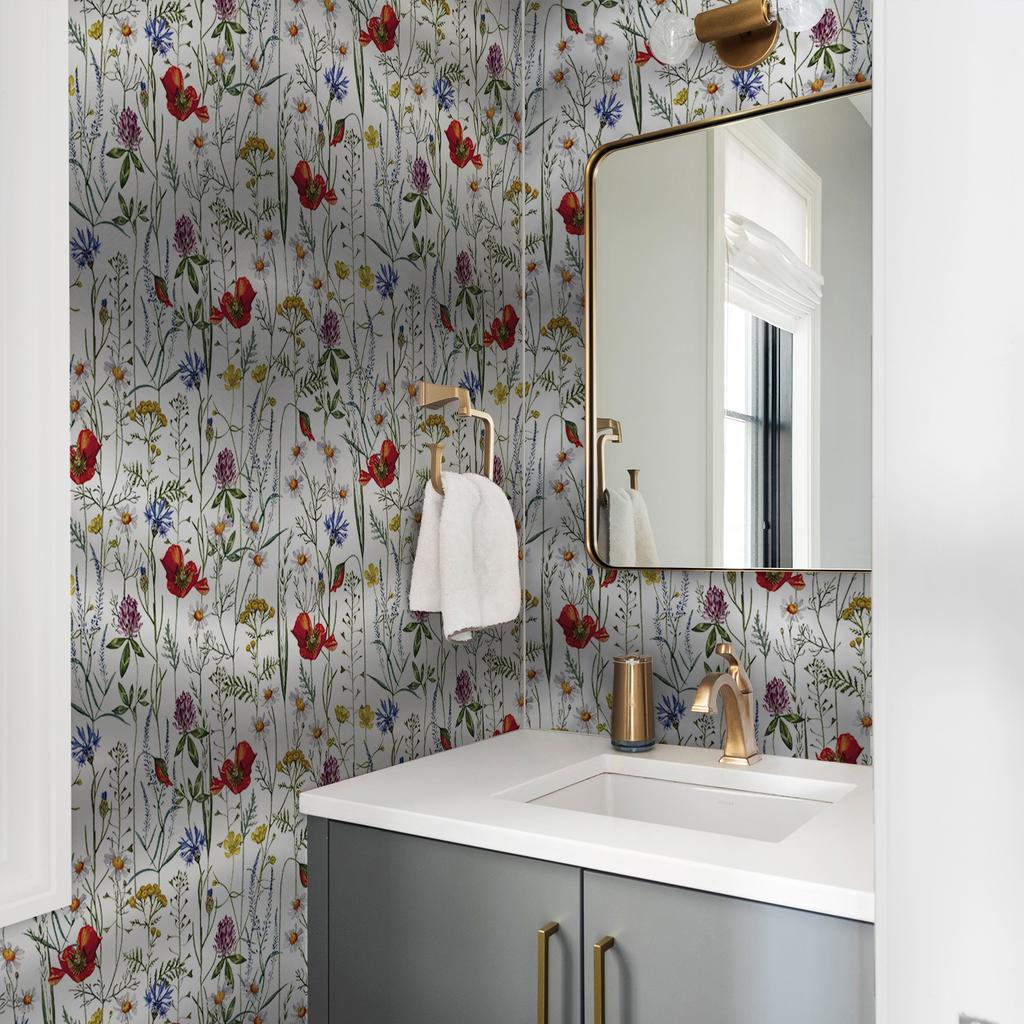Watercolor Meadow Floral Wallpaper Peel and Stick Wildflowers Self Adhesive Removable Wallpaper for Bathroom Kitchen Cabinets