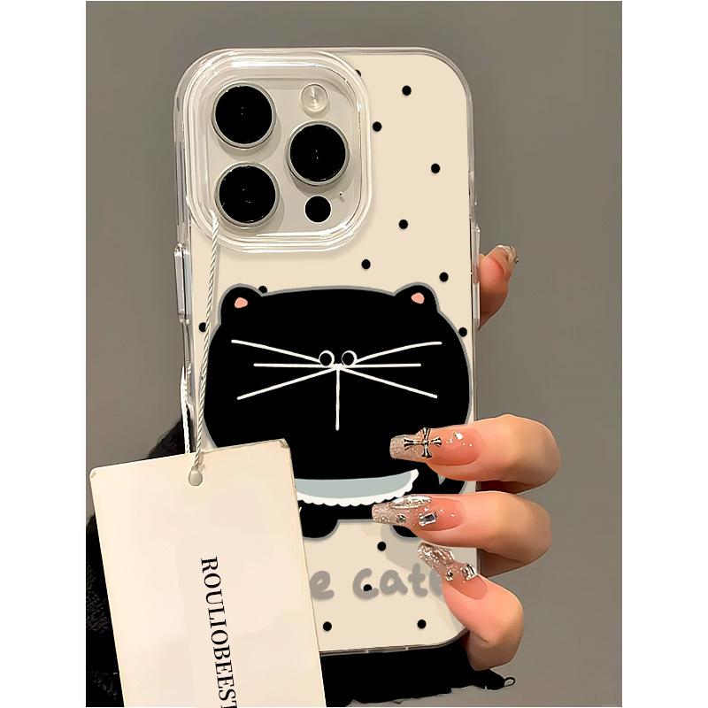 

Двухслойный IMD Чехол Минималистичный Горошек Большая Морда Кошки Подходит для Apple 16promax Чехол для мобильного телефона Iphone15pro Женский Redmi Note 13 Pro 5G