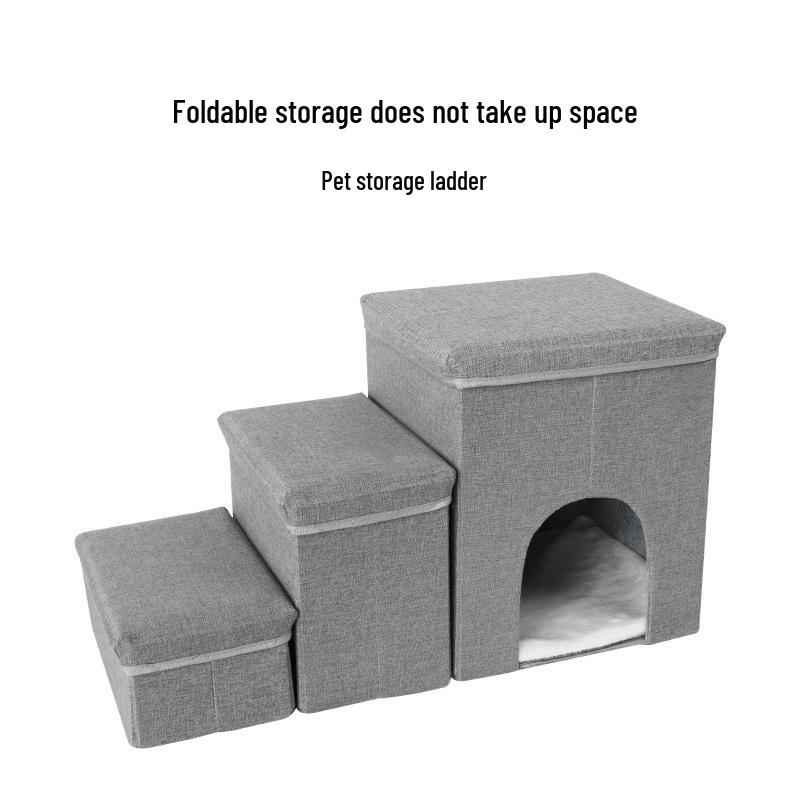Foldable Three-Layer Storage Box Dog Steps with Nest for Small Pets