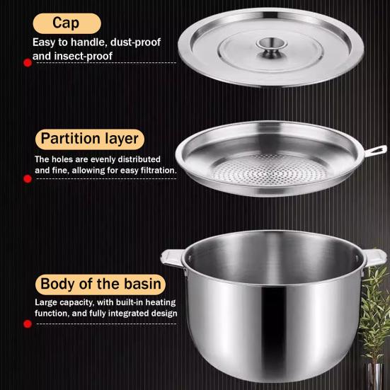 Edelstahl Ölbehälter mit Deckel & Sieb Robuster Küchenschmalztopf zur Aufbewahrung von Frittierfett Filterung Rostfrei Spülmaschinenfest