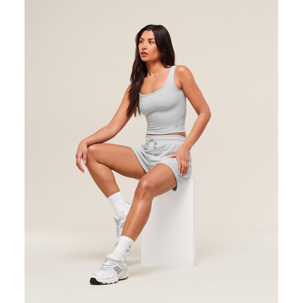 Gymshark Waffle Cropped Tank Light Grey B3b2g Gb7k