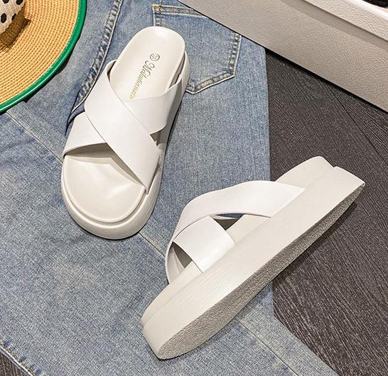 

Fashion Solid Cross Leather Band Platform Sandals Women Muffins Slippers Casual Slip On Babouche Ladies Flipflops Summer Shoes Pantuflas 33 белый