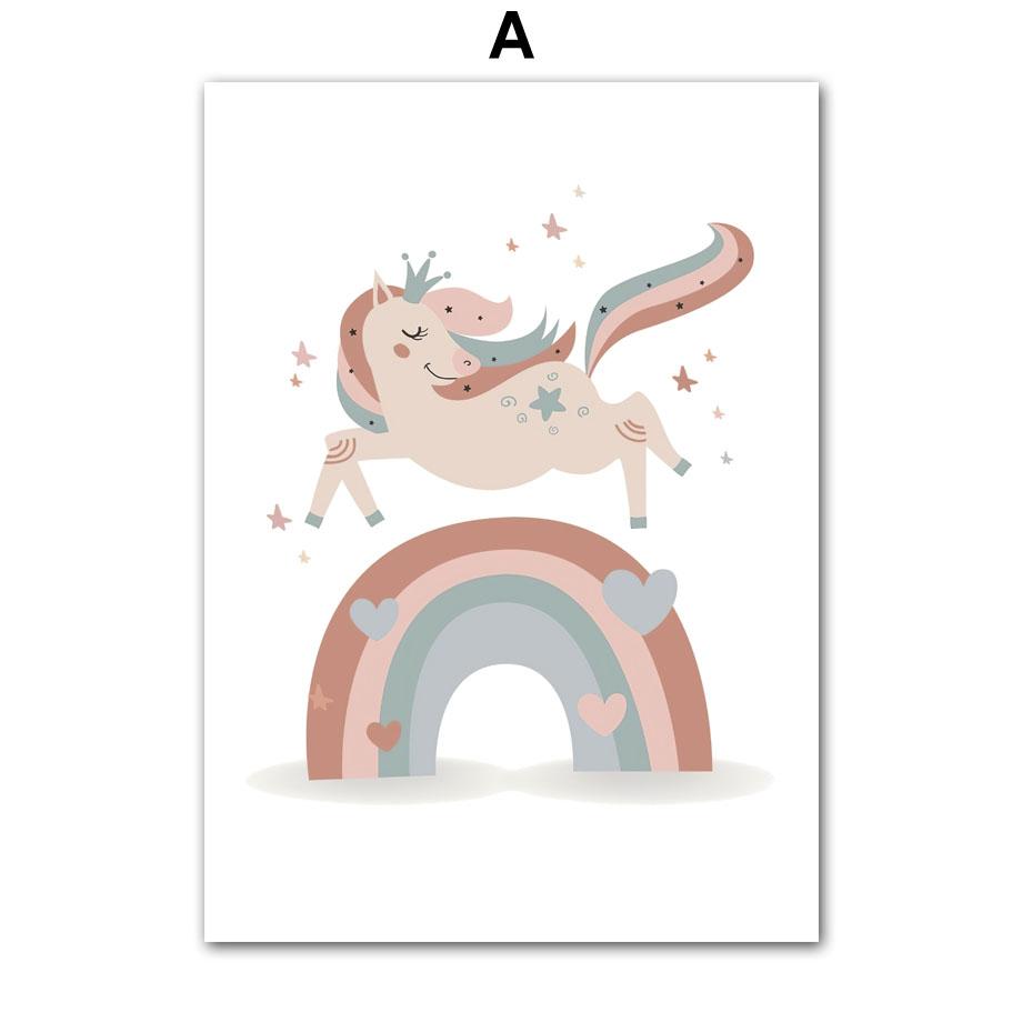 Cute Girl Unicorn Castle Sun Rainbow Flowers Wall Art Canvas Painting Nursery Posters And Prints Pictures Baby Kids Room Decor