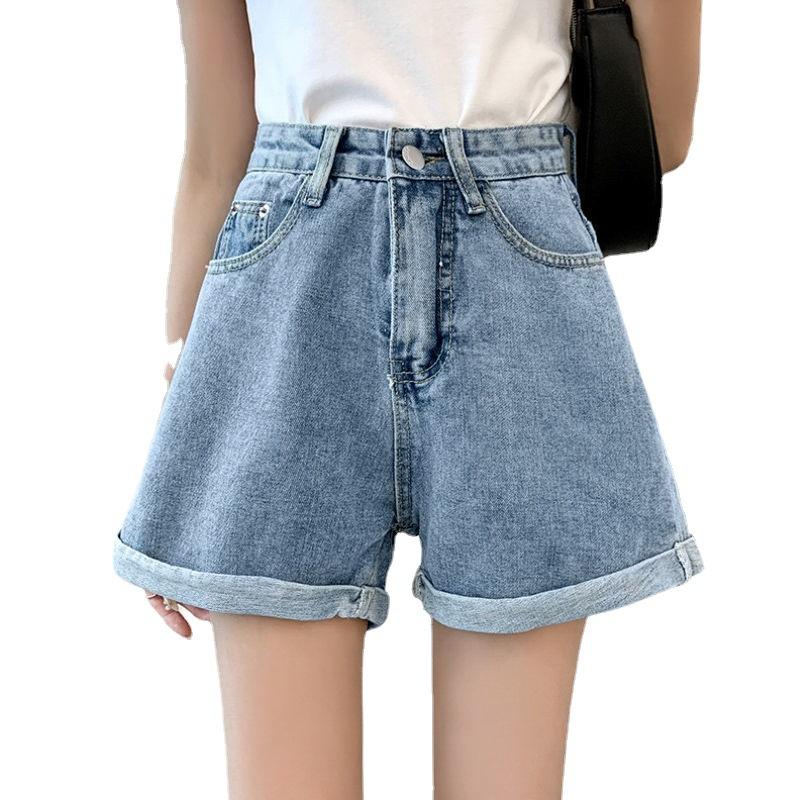 Comfortable Skinny Fashionable and Versatile High-waisted Denim Shorts Female Summer Loose Thin Casual Wide-legged Rolled Straight A-line Pants
