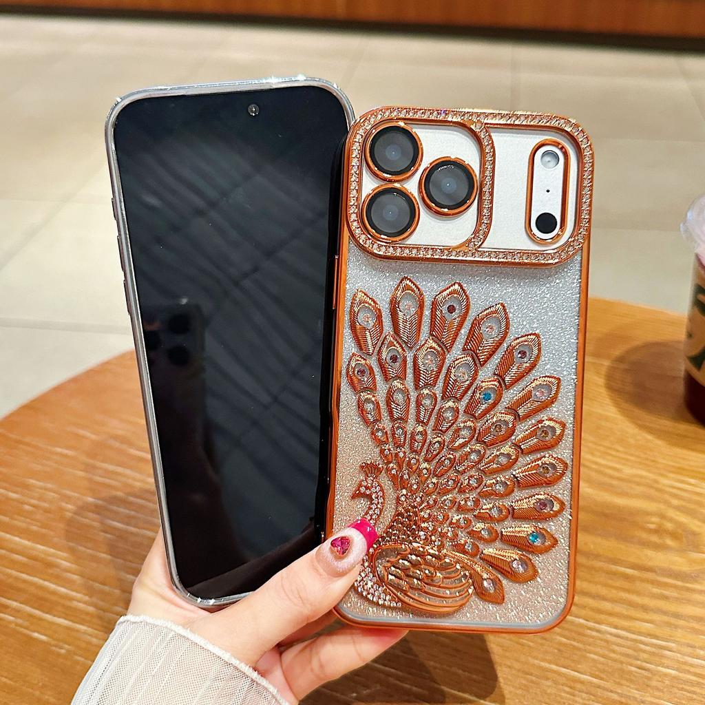 Anwendbar auf Apple 17 ProMax Glitzer Pfau Handyhülle Strass IPhone 16 Neue High-End-Haptik 15 Schutzhülle