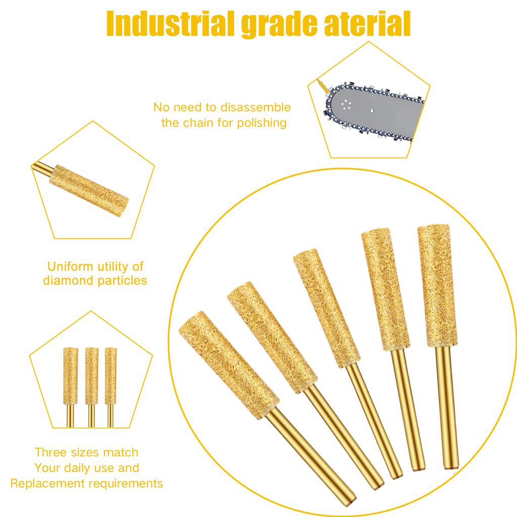 90Pcs Diamond Chainsaw Sharpener High Hardness Plated Burr Stone File 4.0/4.8/5.5mm Abrasive Sharpening Tool for Metal Polishing