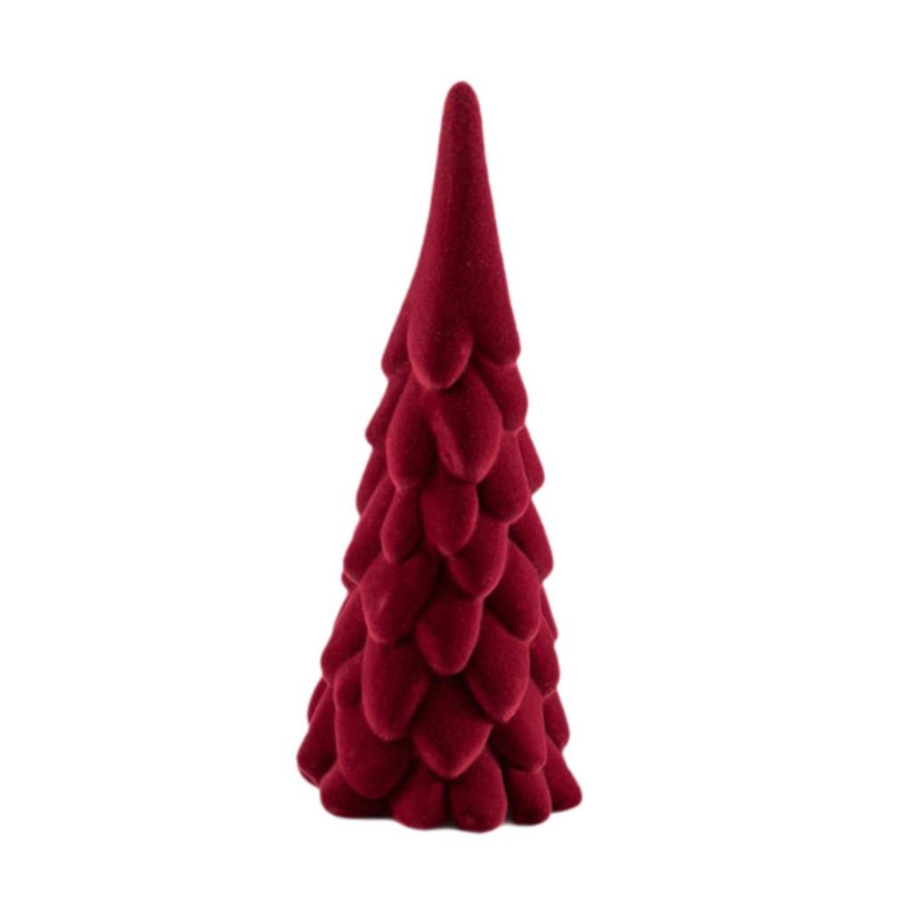 Small Xmas Tree Miniature Figurine Adorned With Red Flocked Decorative Es Ceramic Xmas Tree Statue