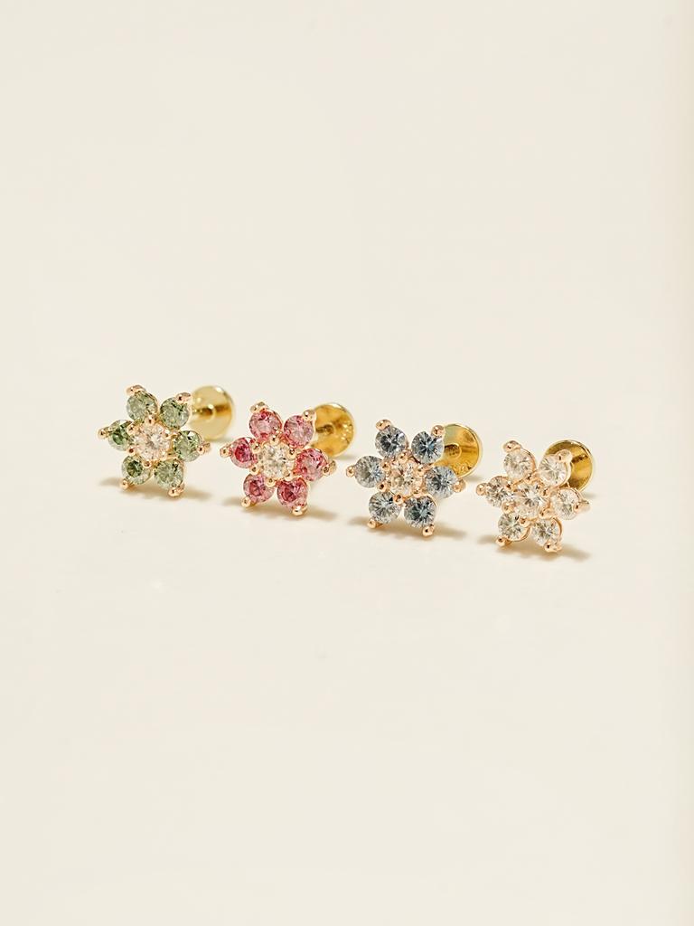 Minimalpiercing [0.8Mm] 14K Internal Moissanite Diamond Color Lovely Flower Labret Piercing Earrings