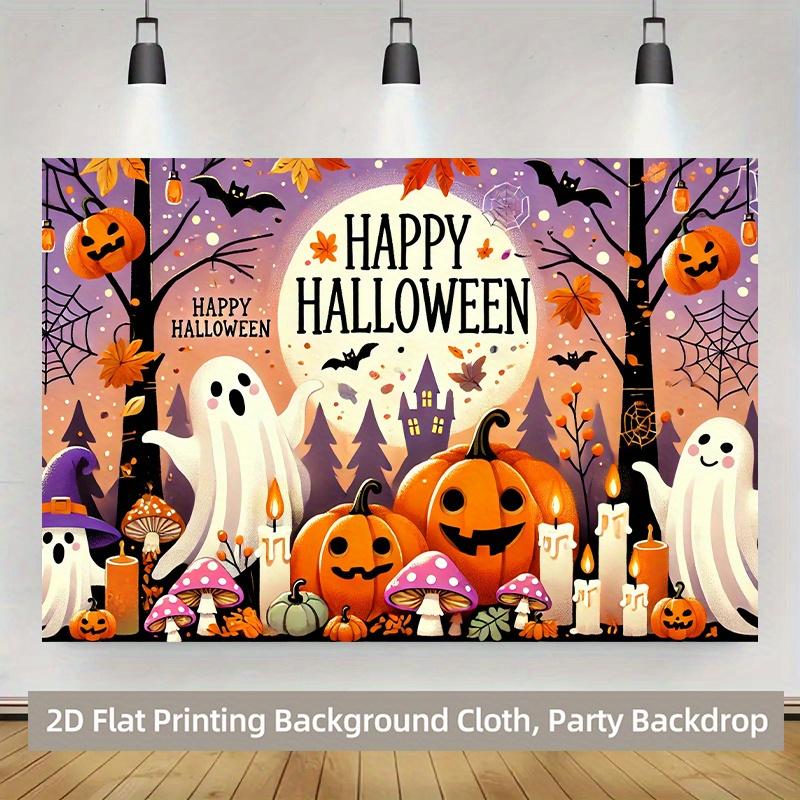 1 piece of 2D background fabric vibrant polyester background fabric decorated with Halloween-themed pumpkins.PMJ