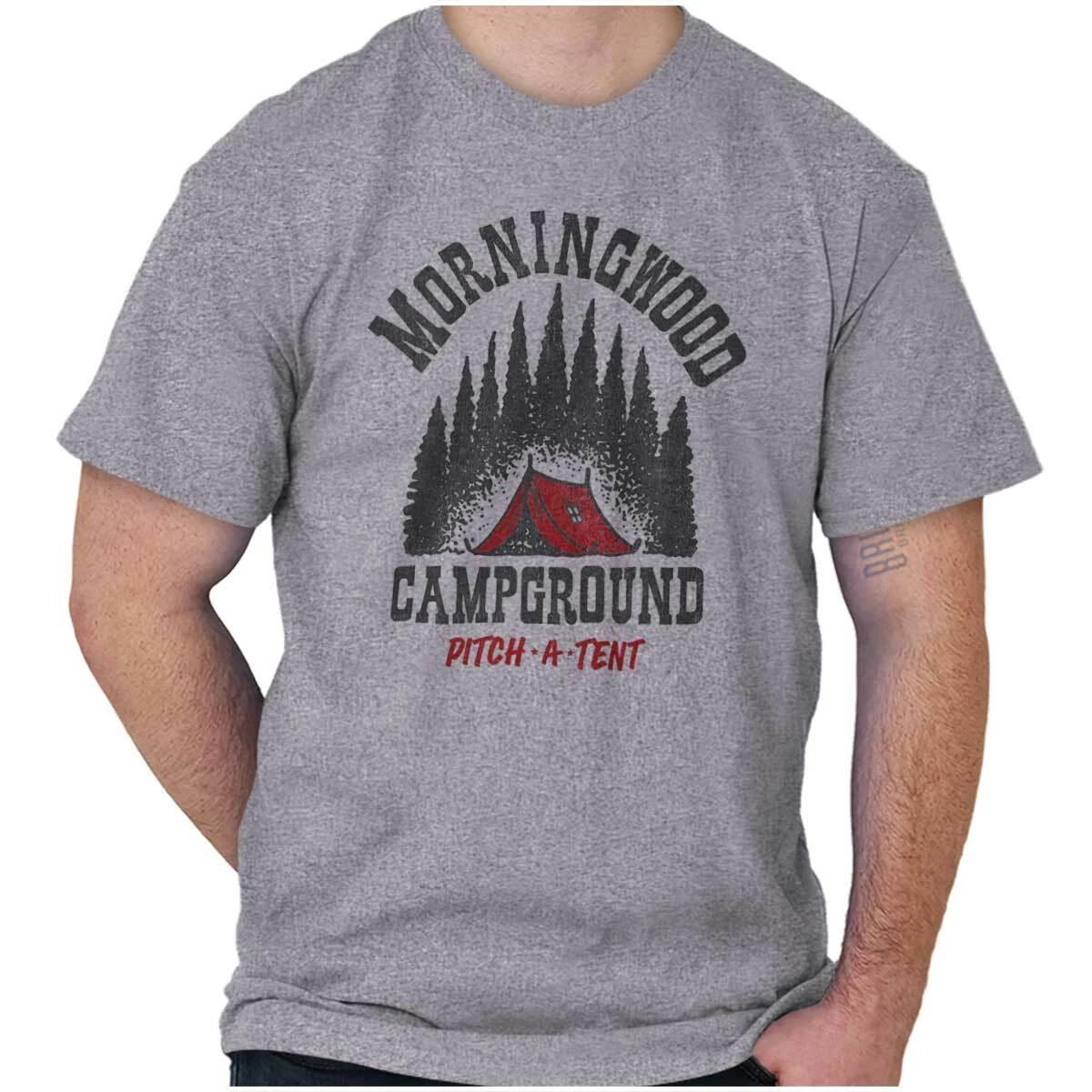 Morning Wood Campground Pitch A Tent Joke Mens Casual Crewneck T Shirts Tees XXL