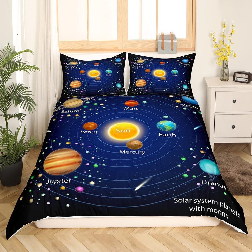 Solar System Duvet Covers Set for Kids Outer Space Galaxy Bedding Set Universe Planets Comforter Cover Astronomy Quilt Covers
