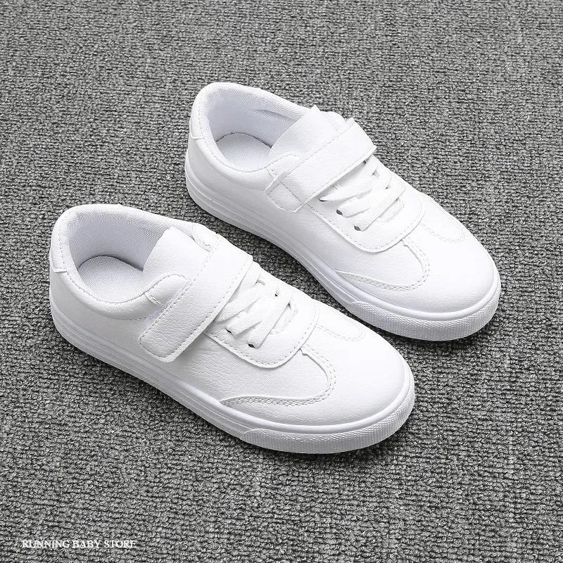 New Spring All White Children Leather Shoes Boy Student Leisure Girl Sneakers Lightweight Casual School Shoes Flat I06055