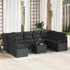 10 Piece Black Poly Rattan Sofa Set with Cushions