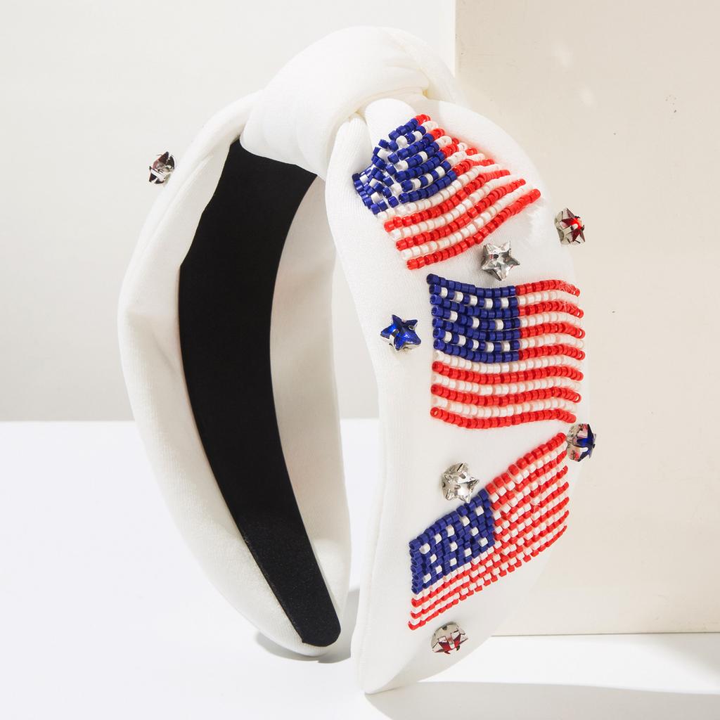 European and American New Popular Creative Luxury American Flag Rice Bead Diamond Headband Independence Day Hair Accessories