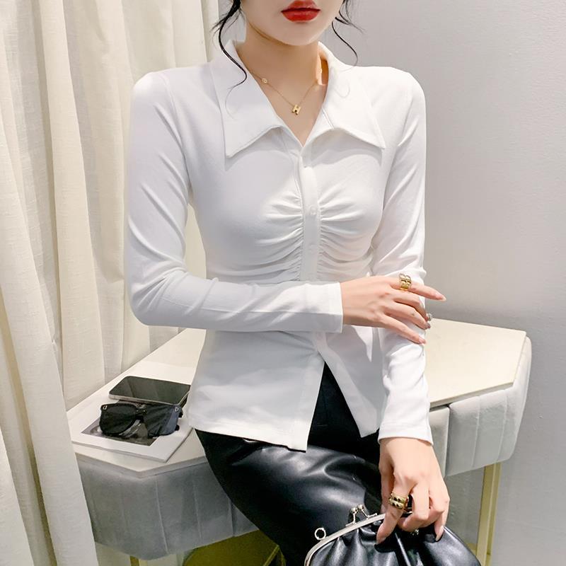 

Приталенный стильный европейский дизайн топов с лацканами для женщин S белый