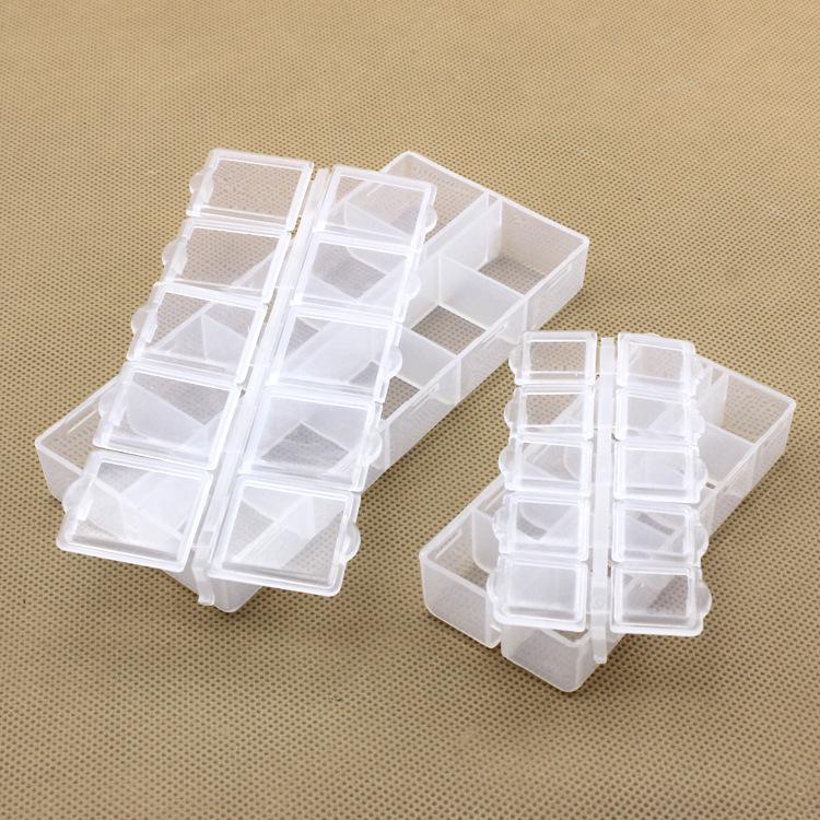 10-Compartment Plastic Organizer Box for Jewelry, Electronics, and Rhinestones with Independent Lid Opening