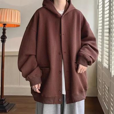 Japanese Style Hooded Open Cardigan Sweatshirt Men's Spring Autumn Heavy Pure Color Loose Trendy Jacket Couple Outerwear